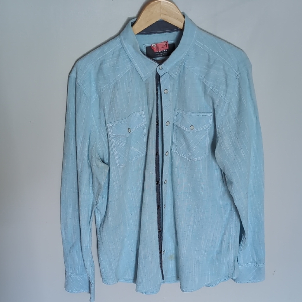 Blue Lightweight Shirt Jacket with Stand-Up Collar